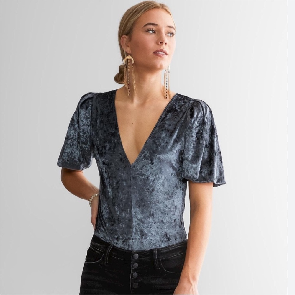 Free People Don't You Wish Velvet Bodysuit V-Neck womens size M